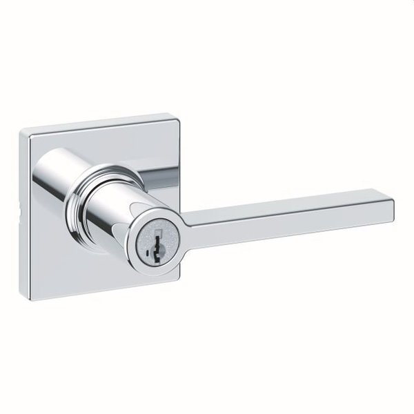Kwikset Casey Lever with Square Rose Entry Door Lock SmartKey with 6AL Latch, RCS Strike Bright Chrome Finish 405CSLSQT-26S